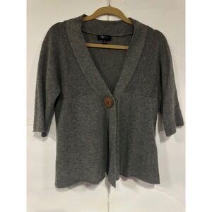 Aqua Cashmere Women's Gray Cardigan Sweater Button 3/4 Sleeve Size M
